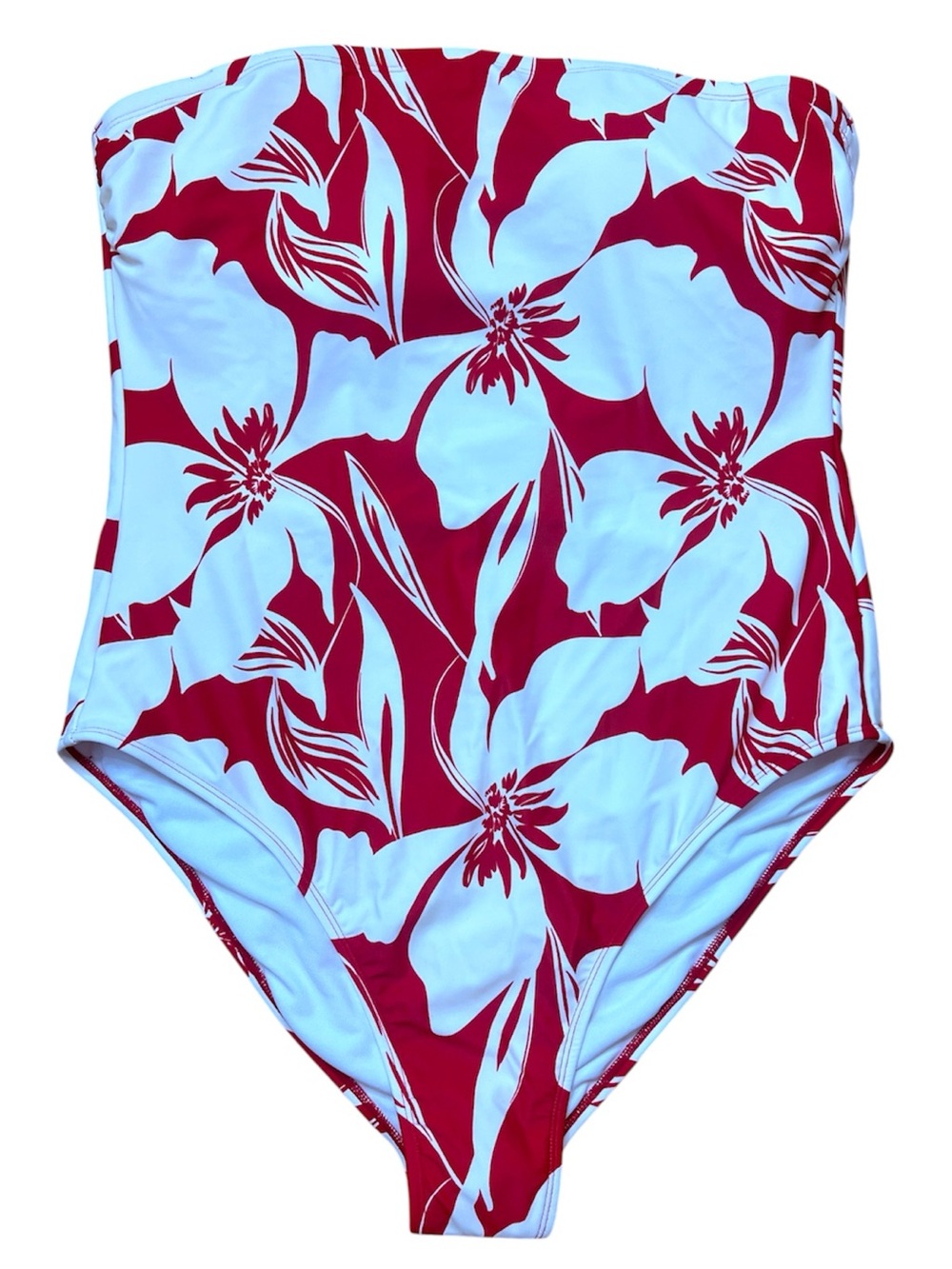 NWT Shade & Shore Red / white Tropical Floral Bandeau One- piece swimsuit